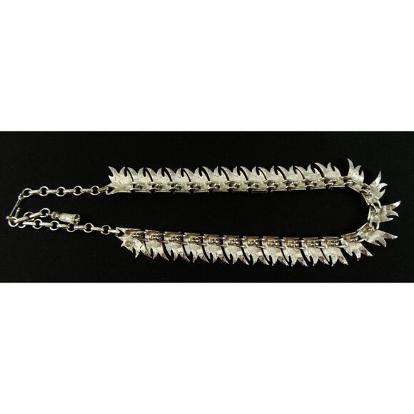 Coro Vintage Necklace Silvertone Choker Statement 15in Fringe Pattern - Picture 7 of 10
